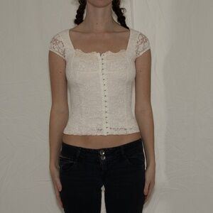 Y2k lace bustier blouse with metal clasps size XS
